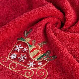Bavlnený červený uterák s vianočnými saňami Šírka: 70 cm | Dĺžka: 140 cm