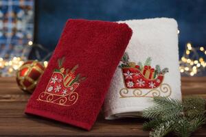Bavlnený červený uterák s vianočnými saňami Červená