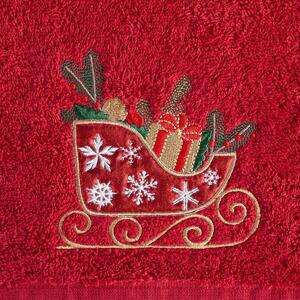 Bavlnený červený uterák s vianočnými saňami Červená