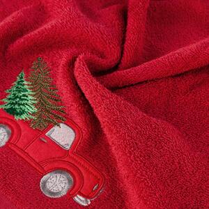 Bavlnený vianočný uterák červený s autom Červená