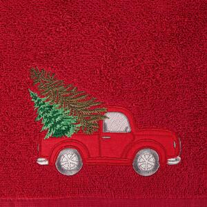 Bavlnený vianočný uterák červený s autom Červená