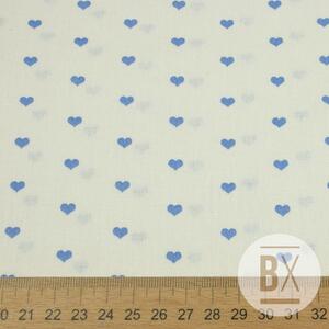 Metráž Bavlna vzorovaná - Srdiečka modré svetlé na bielom podklade
