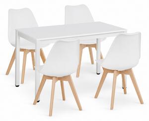 Jedálenský set: TESSA 120×60 cm biely/biely + 4 ks OSLO stoličky biele/prírodné nohy