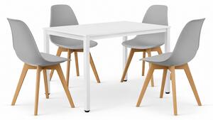 Jedálenský set: TESSA 120×60 cm biely/biely + 4 ks KITO stoličky sivé/prírodné nohy