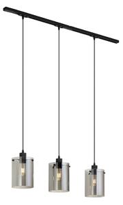 Modern 1-Phase Track System Black with 3 Smoke Glass Pendant Lamps - Iconic Dome