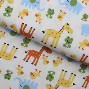 Metráž Tričkovina bavlna spandex - Žirafa, žabka, kačíčka
