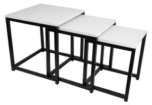 KONDELA Set 3 konferenčných stolíkov, biela matná/čierna, KASTLER NEW TYP 3