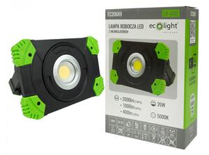 Halogénový LED reflektor, nabíjateľný, 20W, 5000K, prenosný + kábel