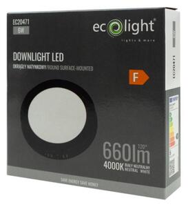 LED stropné svietidlo na stenu, okrúhle, 6W, 660lm, čierne, 4000K