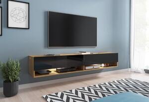 TV stolík LOWBOARD A 180, 180x30x32, wotan/čierna lesk, bez LED osvetlenia