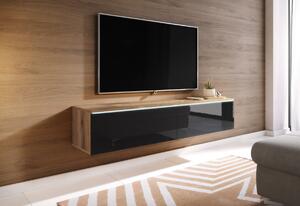 TV stolík LOWBOARD D 140, 140x30x32, dub wotan/čierna lesk
