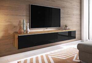 TV stolík LOWBOARD D 180, 180x30x32, dub wotan/čierna lesk + LED