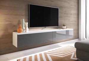 TV stolík LOWBOARD D 180, 180x30x32, biela/siva lesk + LED