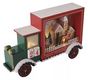 DCWW32 EMOS vianočná dekorácia LED adventný kalendár - auto drevené, 20x30,5cm, 2xAA, teplá biela, časovač