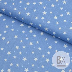 Metráž Bavlna vzorovaná - Hviezdy 4-7mm modrá nezábudka