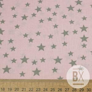 Metráž Bavlna vzorovaná - Hviezdy sivá na ružovom podklade