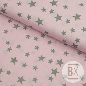 Metráž Bavlna vzorovaná - Hviezdy sivá na ružovom podklade
