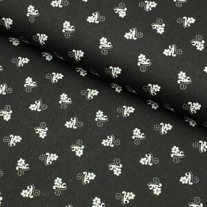 Metráž Bavlna ľudový vzor - Kvet mini na čiernom