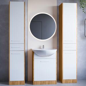 MEBLINE Kúpeľňový nábytok so zrkadlom SLIDO MAX LED dub artisan / biely laminát