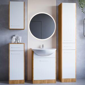 MEBLINE Kúpeľňový nábytok so zrkadlom SLIDO LED dub artisan / biely laminát