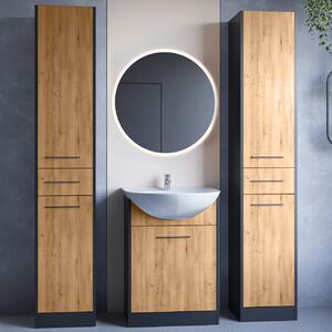 MEBLINE Kúpeľňový nábytok so zrkadlom SLIDO MAX LED čierny / dub artisan