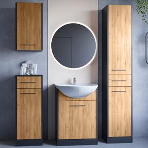 MEBLINE Kúpeľňový nábytok so zrkadlom SLIDO LED čierny / dub artisan