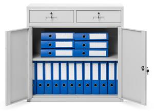 Kovová kancelárska skriňa so zásuvkami LENA, 900 x 900 x 400 mm, šedá