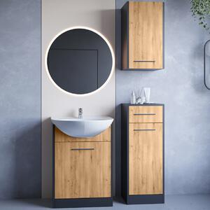 MEBLINE Kúpeľňový nábytok so zrkadlom NEPPA LED čierny / dub artisan