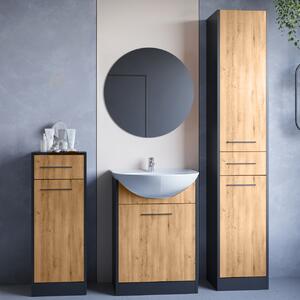 MEBLINE Kúpeľňový nábytok so zrkadlom SLIDO MINI čierny / dub artisan