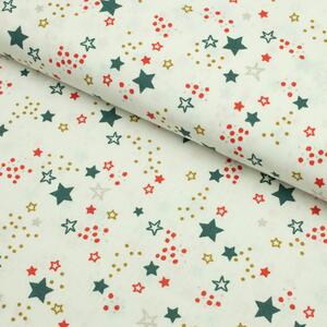 Metráž Bavlna vzorovaná - Vianoce Farebné hviezdičky na bielom