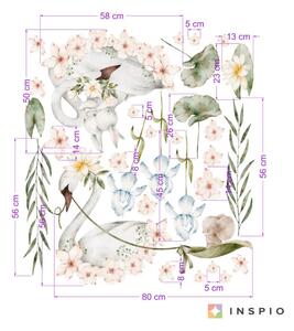 INSPIO-textilná prelepiteľná nálepka - Nálepky na stenu - Labute s kvetmi