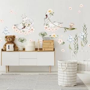 INSPIO-textilná prelepiteľná nálepka - Nálepky na stenu - Labute s kvetmi