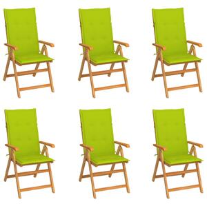 Záhradné stoličky 6 ks s jasnozelenými podložkami tíkový masív