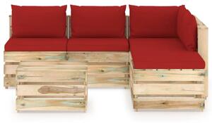 6-dielna sedacia súprava+podložky, zelená, impregnované drevo