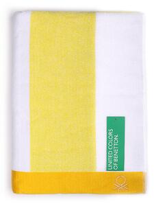 Plážová osuška United Colors of Benetton / 90x160 cm / 100% bavlnený velúr / žltá / biela