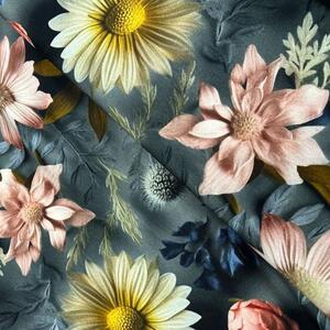 Metráž Teplákovina digital - Záhrada kvetov na sivom