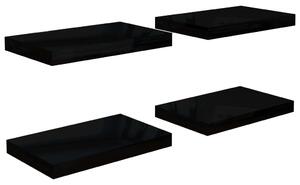 Plávajúce nástenné police 4 ks, lesklé čierne 40x23x3,8 cm, MDF