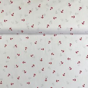 Metráž Bavlna vzorovaná - Červená kotva na bielom