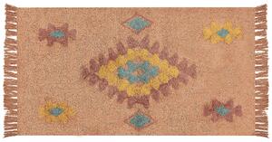 Koberec oranžový bavlnený 80 x 150 cm obdĺžnikový so strapcami geometrický vzor boho orientálny štýl