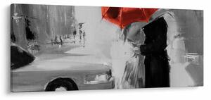 Obraz - Zamilovaný pár pod dáždnikom, červený (120x50 cm)