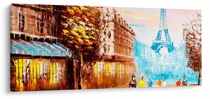 Obraz - Daždivého počasia a Eiffelovej veže (120x50 cm)