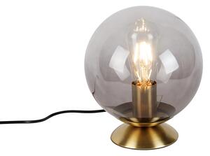 Art Deco stolná lampa mosadz s dymovým sklom - Pallon
