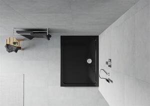 Mexen Slim, obdĺžniková sprchová vanička 100x70x5 cm, čierna, chrómový sifón, 40707010