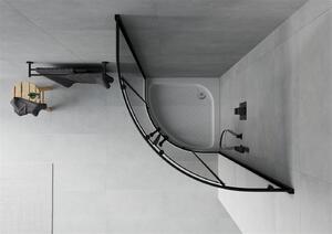 Mexen Rio, štvrťkruhový sprchovací kút s posuvnými dverami 80 (dvere) x 80 (dvere) x 190 cm, 5mm šedé sklo, čierny profil + biela sprchová vanička RIO, 863-080-080-70-40-4710