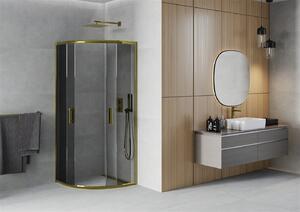 Mexen Rio, štvrťkruhový sprchovací kút 70(dvere)x70(dvere)x190 cm, 5mm šedé sklo, zlatý profil, 863-070-070-50-40