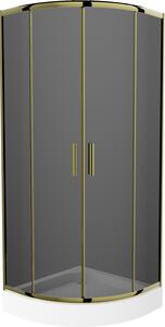 MEXEN - Rio sprchovací kút, polkruhový 70 x 70 cm, grafit, zlatá + vanička Rio, biela - 863-070-070-50-40-4710