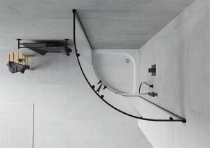 Mexen Rio, štvrťkruhový sprchovací kút 90(dvere)x90(dvere)x190 cm, 5mm sklo námraza, čierny profil + biela sprchová vanička RIO, 863-090-090-70-30-4710