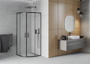 Mexen Rio, štvrťkruhový sprchovací kút s posuvnými dverami 70 (dvere) x 70 (dvere) x 190 cm, 5mm sklo námraza, čierny profil, 863-070-070-70-30