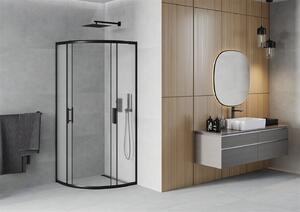 Mexen Rio, štvrťkruhový sprchovací kút s posuvnými dverami 70 (dvere) x 70 (dvere) x 190 cm, 5mm sklo námraza, čierny profil, 863-070-070-70-30