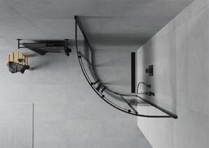 Mexen Rio, štvrťkruhový sprchovací kút s posuvnými dverami 70 (dvere) x 70 (dvere) x 190 cm, 5mm číre sklo s pásikmi, čierny profil, 863-070-070-70-20